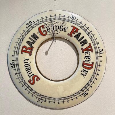 Antique Enameled Metal Barometer Dial Face