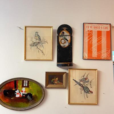 Antique Vintage Art Lot - Metal Hanging Candle Holder, Sheet Music, Oil Painting etc.