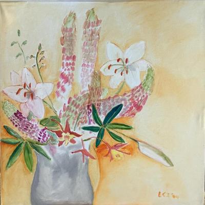 112 Lillies & Lupiness Bouquet Oil on Canvas by Ellen Into