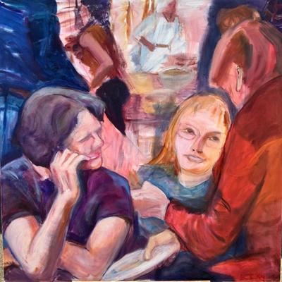 113 "Lee, Jeany, Kay Conversation" Oil on Canvas by Ellen Into
