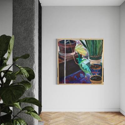 114 "living Room In Corner" Potted Plants Oil on Canvas 1997 by Ellen Into