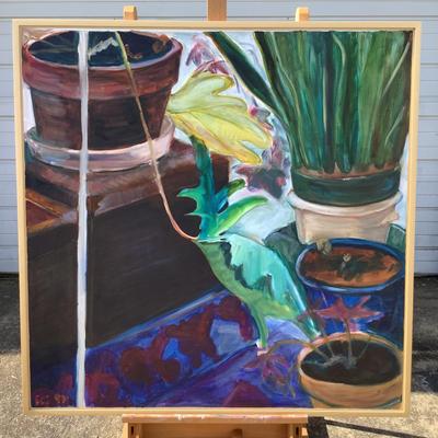 114 "living Room In Corner" Potted Plants Oil on Canvas 1997 by Ellen Into