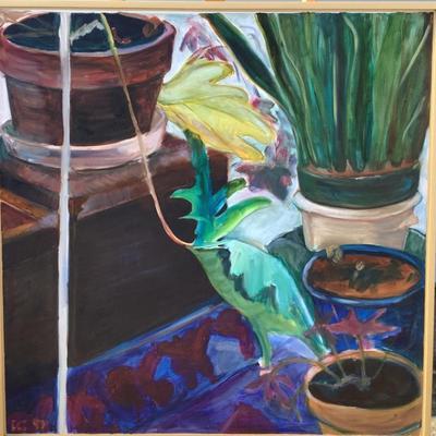 114 "living Room In Corner" Potted Plants Oil on Canvas 1997 by Ellen Into
