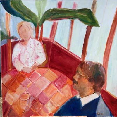 115 ""Brother & Sister" Conversation & Coffee 2004 Oil on Canvas by Ellen Into