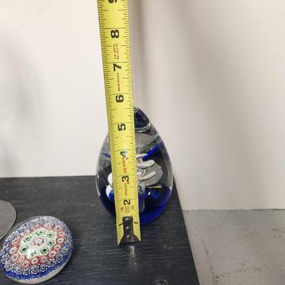 Pair of paperweights and a stemmed rosebowl