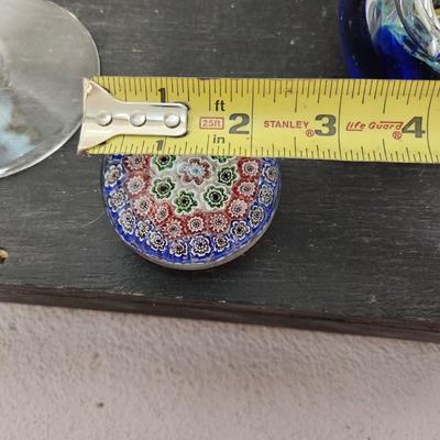 Pair of paperweights and a stemmed rosebowl