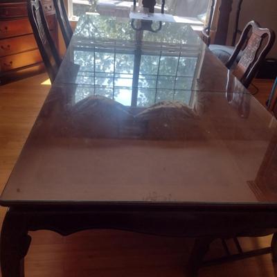 Wooden Dining Table with Glass Top