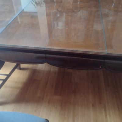 Wooden Dining Table with Glass Top