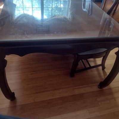 Wooden Dining Table with Glass Top