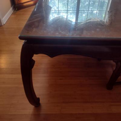 Wooden Dining Table with Glass Top