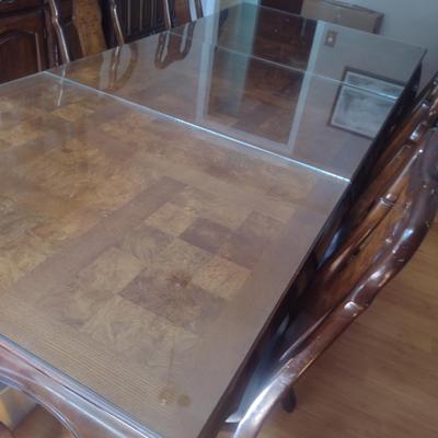 Wooden Dining Table with Glass Top