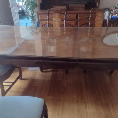 Wooden Dining Table with Glass Top
