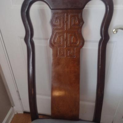 Set of Seven Wooden Dining Chairs with Upholstered Seats