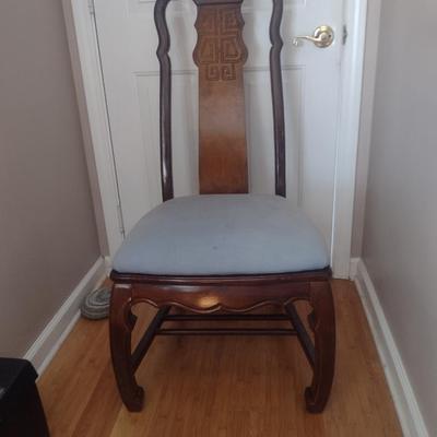 Set of Seven Wooden Dining Chairs with Upholstered Seats