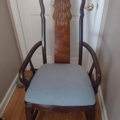 Set of Seven Wooden Dining Chairs with Upholstered Seats