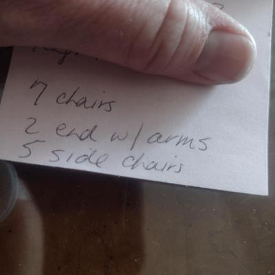 Set of Seven Wooden Dining Chairs with Upholstered Seats