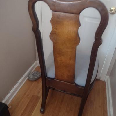 Set of Seven Wooden Dining Chairs with Upholstered Seats