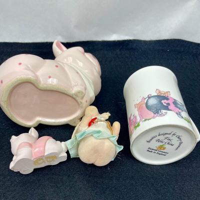 Pig Collector's Lot - coffee cup, small planter, 2 figurines