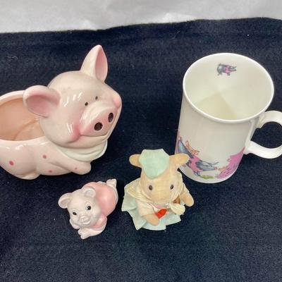 Pig Collector's Lot - coffee cup, small planter, 2 figurines