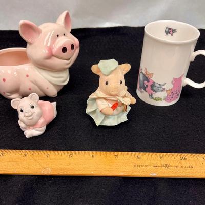 Pig Collector's Lot - coffee cup, small planter, 2 figurines