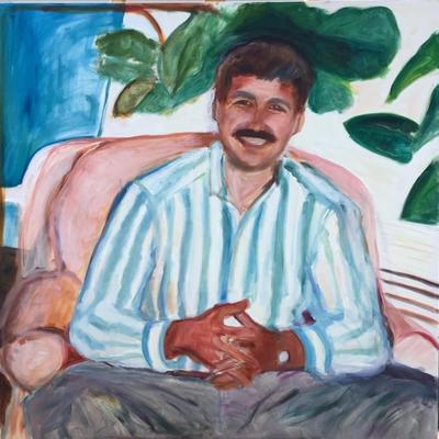 119 Man Smiling Striped Shirt Oil on Canvas by Ellen Into