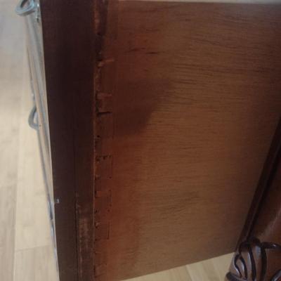 Bassett Wood Finish Side Table with Storage Drawer and Glass Top (Choice B)