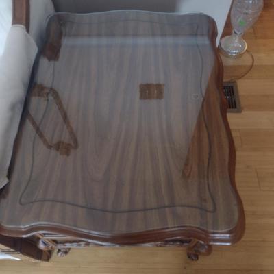 Bassett Wood Finish Side Table with Storage Drawer and Glass Top (Choice B)