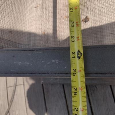 Metal Frame Patio Table with Glass Top, Four Chairs, and Umbrella