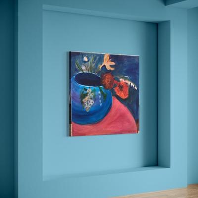 120 Poppies in Blue Vase Oil on Canvas by Ellen Into