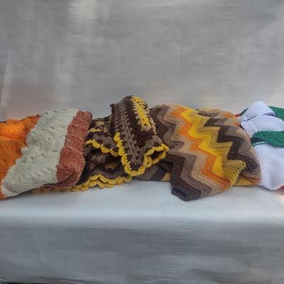 Collection of Hand Made Afghan Throws- Four Pieces