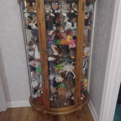 Wooden Bow Front Curio Cabinet with Glass Shelves (No Contents)