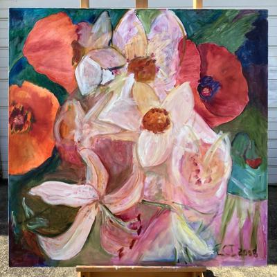 121 Lillies & Poppies 2008 Oil on Canvas by Ellen Into