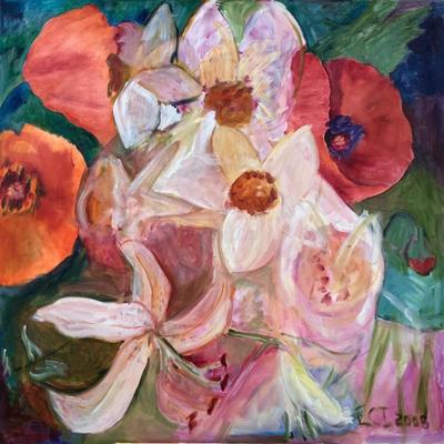 121 Lillies & Poppies 2008 Oil on Canvas by Ellen Into
