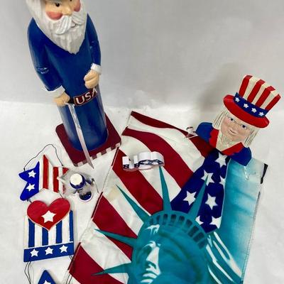 (6) items - 4th of July Lot #1 - Uncle Sam Figures, Statue of Liberty flag