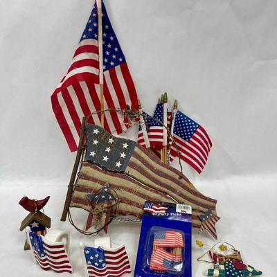 4th of July Lot #2 - Flag Wall Hanging, 2 ornaments, 2 flag napkin Holders, other small flags