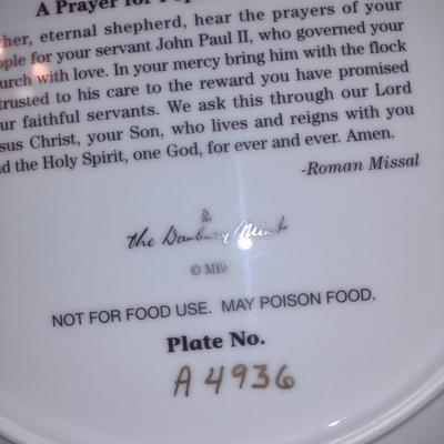 Numbered Pope John Paul II Commemorative Plate- By The Danbury Mint
