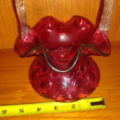 Fenton Glass Ruffled Top Coin Dot Basket