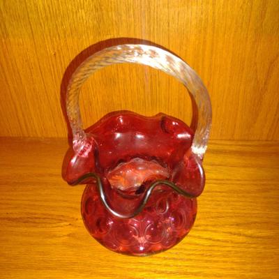 Fenton Glass Ruffled Top Coin Dot Basket