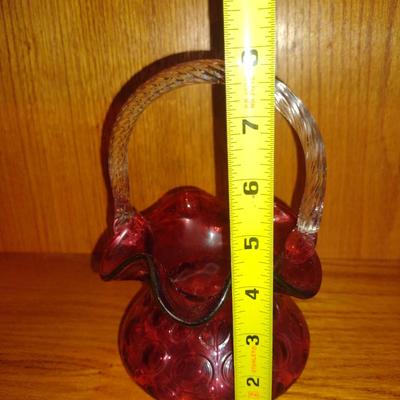 Fenton Glass Ruffled Top Coin Dot Basket