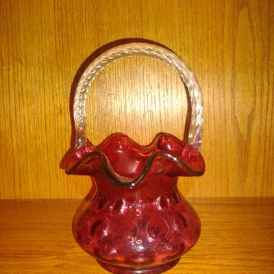 Fenton Glass Ruffled Top Coin Dot Basket