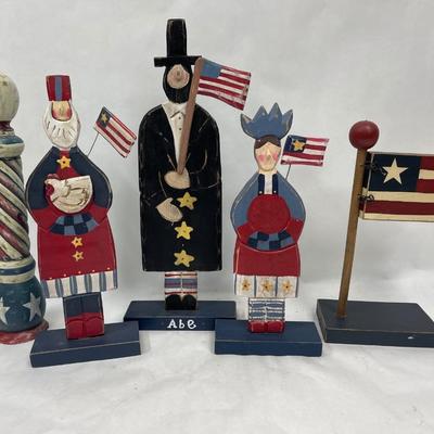 4th of July Lot #3 - Wood figures - flag, Uncle Sam, Statue of Liberty, etc