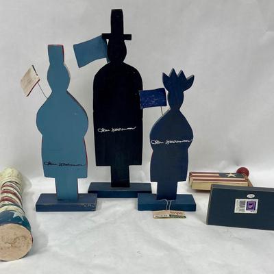 4th of July Lot #3 - Wood figures - flag, Uncle Sam, Statue of Liberty, etc
