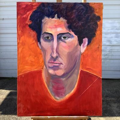 124 "Mark" Curly Hair Red Shirt Man Oil on Canvas Portrait by Ellen Into