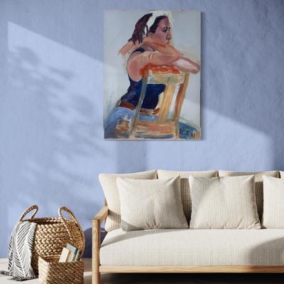 126 "Chelsea" Girl Sitting Backwards on Chair 1991 Oil on Canvas by Ellen Into