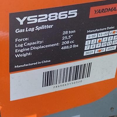 YardMax 28 Ton Gas Log Splitter- Model YS2865- 25.5" Log Capacity