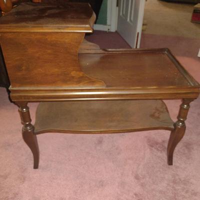 Wooden Two Tier Telephone Table with Stretcher Shelf