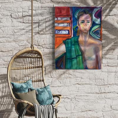 130 "Lance" Portrait of Shirtless Man w/Towel 1996 Oil on Canvas by Ellen Into