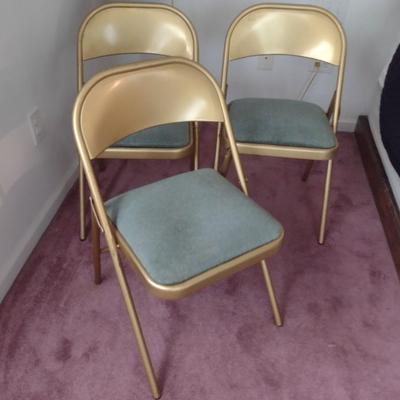 Set of Three Folding Chairs with Upholstered Seats