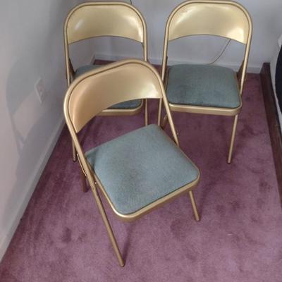 Set of Three Folding Chairs with Upholstered Seats