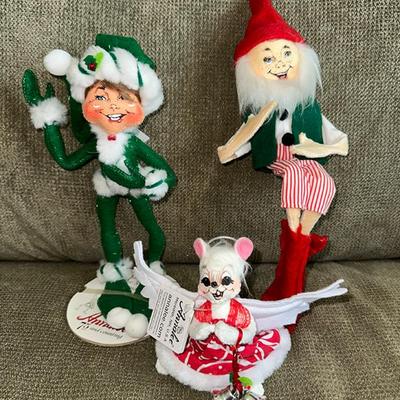 57 LOT 3 XMAS ANNALEE DOLLS ELF SHELF GREEN MOUSE ANGEL